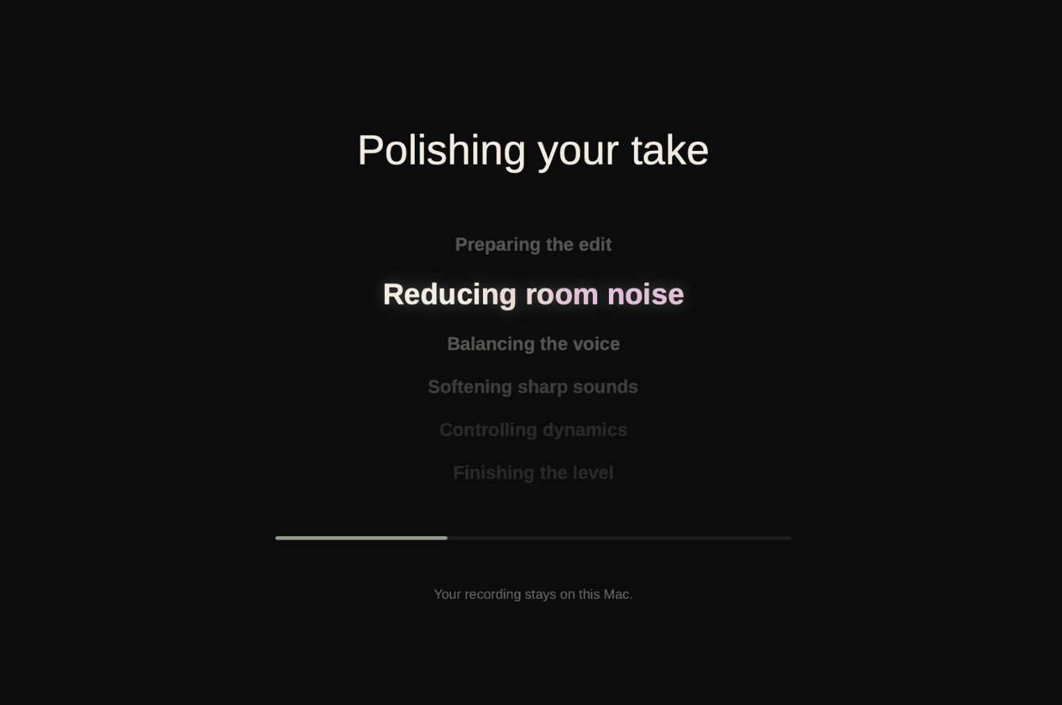 Poet Audio processing a take locally and reducing room noise